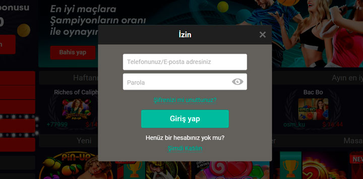 Pinup giriş ekranı